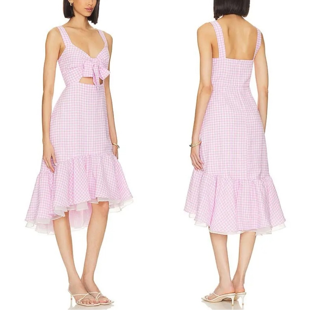 BCBGeneration NWT S Pink Gingham Tie-Front Midi Dress Barbie Cosplay Barbiecore